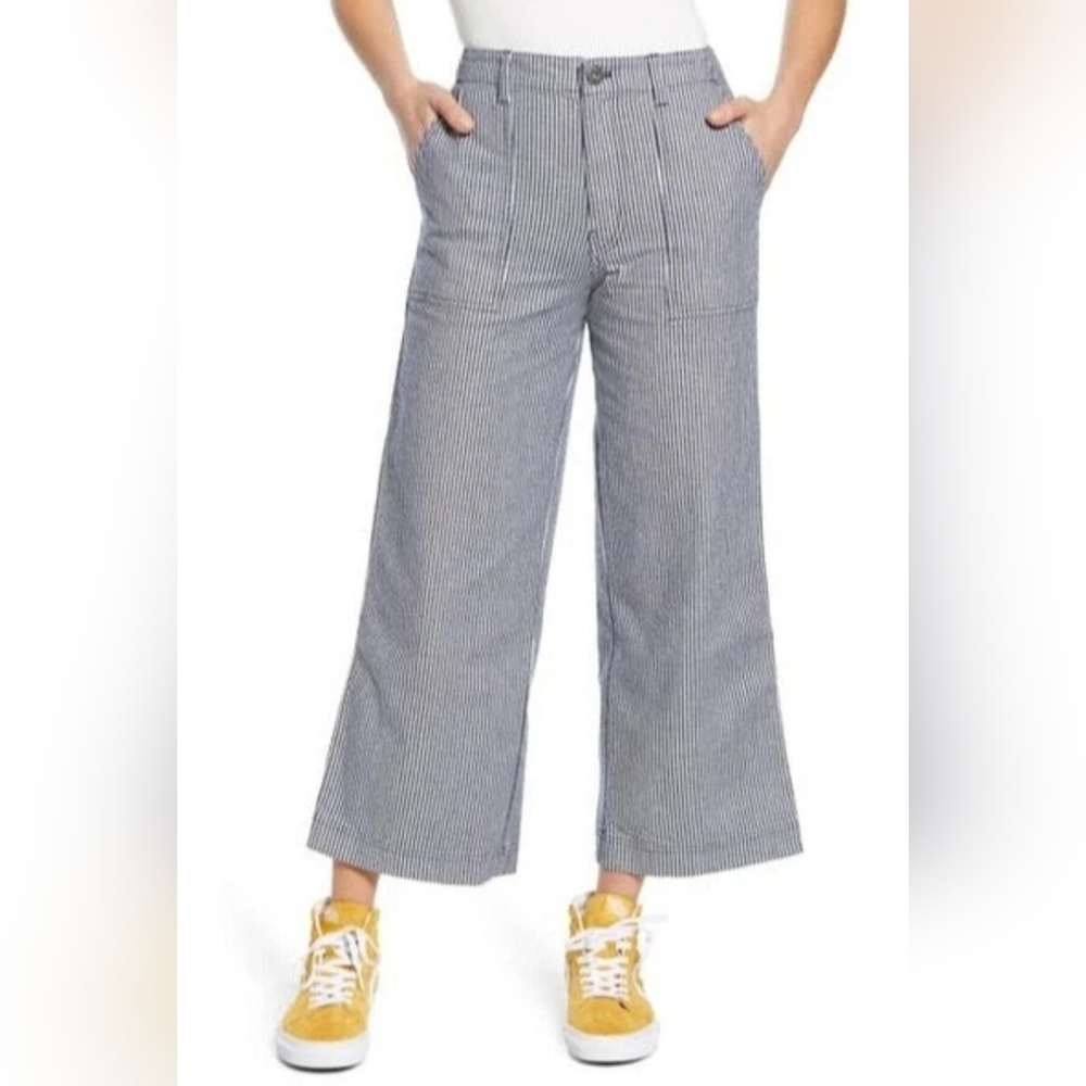 Vans Striped Blue and White Wide Leg Cropped Pants Jeans, Size 29